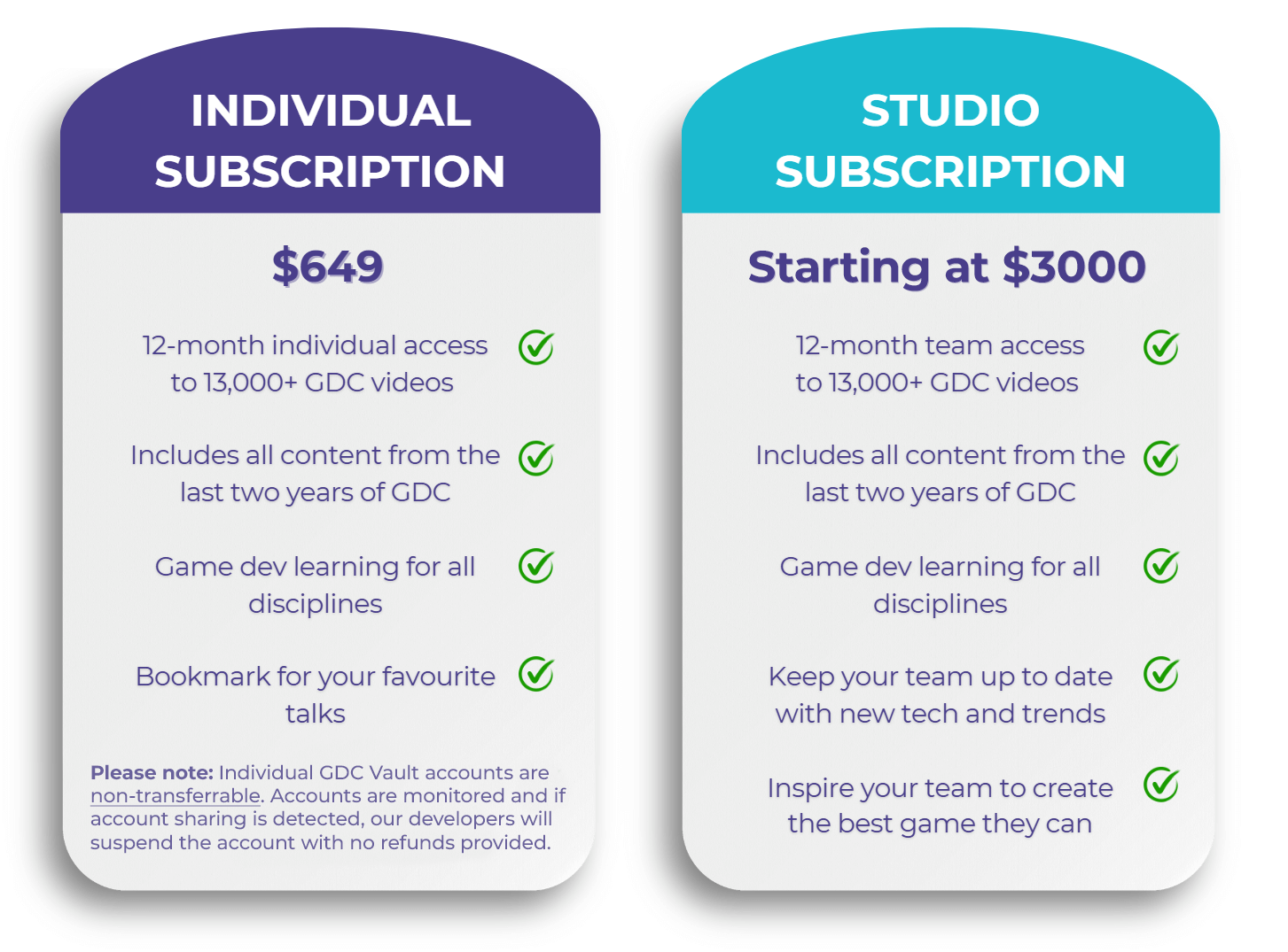 Individual and Studio Subscription Options